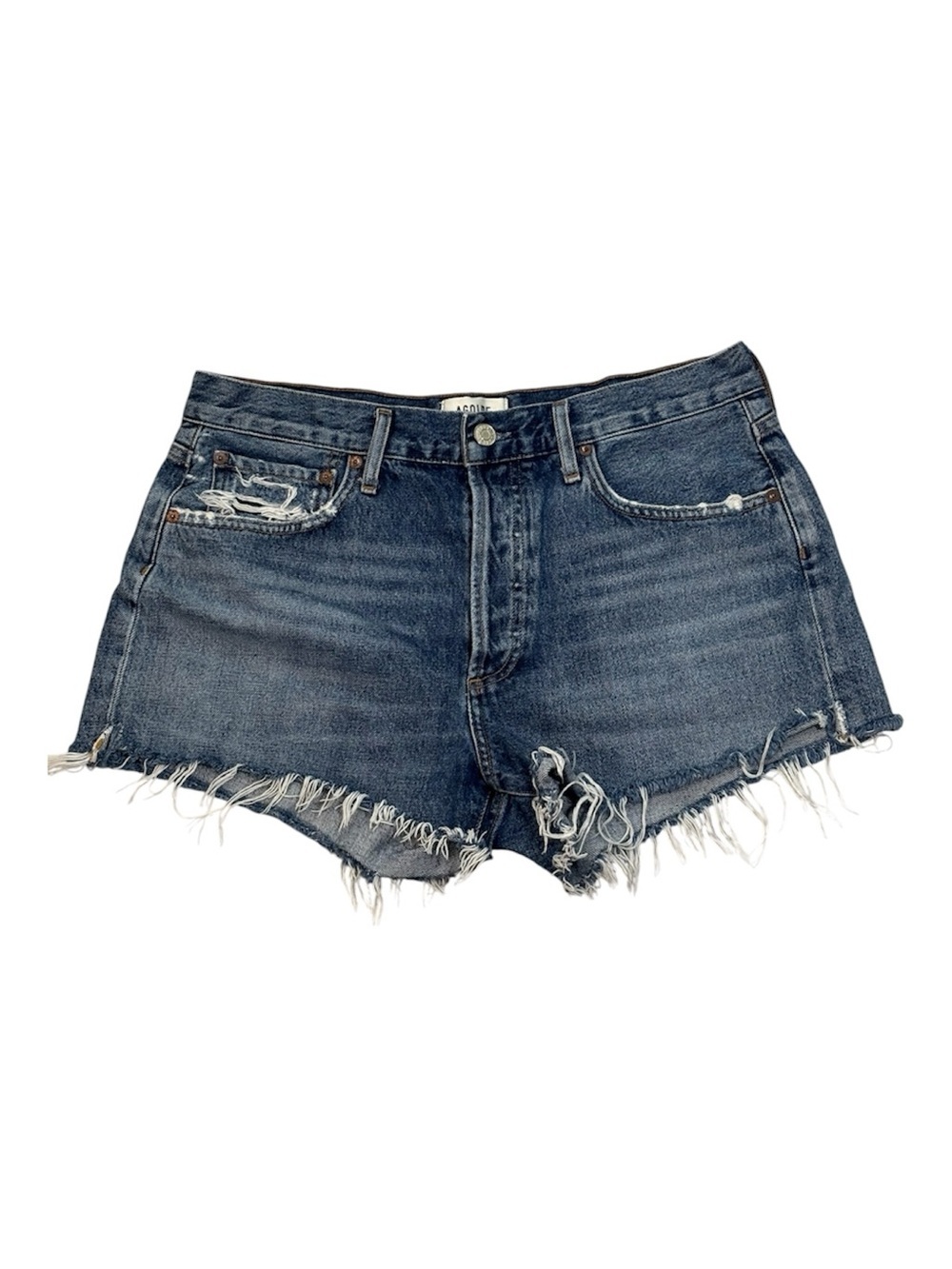 Agolde Parker Denim Shorts, Blue Distressed Jean Cutoff, Organic, W29, Sz 8